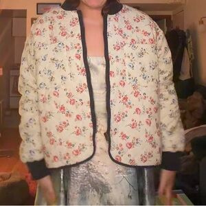 Floral Quilted Jacket - Cream and Black